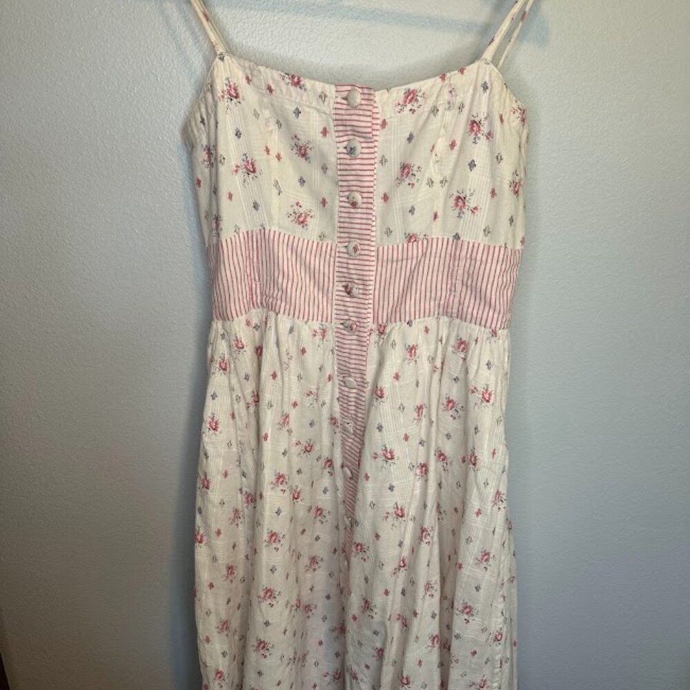 Anthropologie Odille Cottagecore Coquette Girl Pink and White Midi Dress - 2